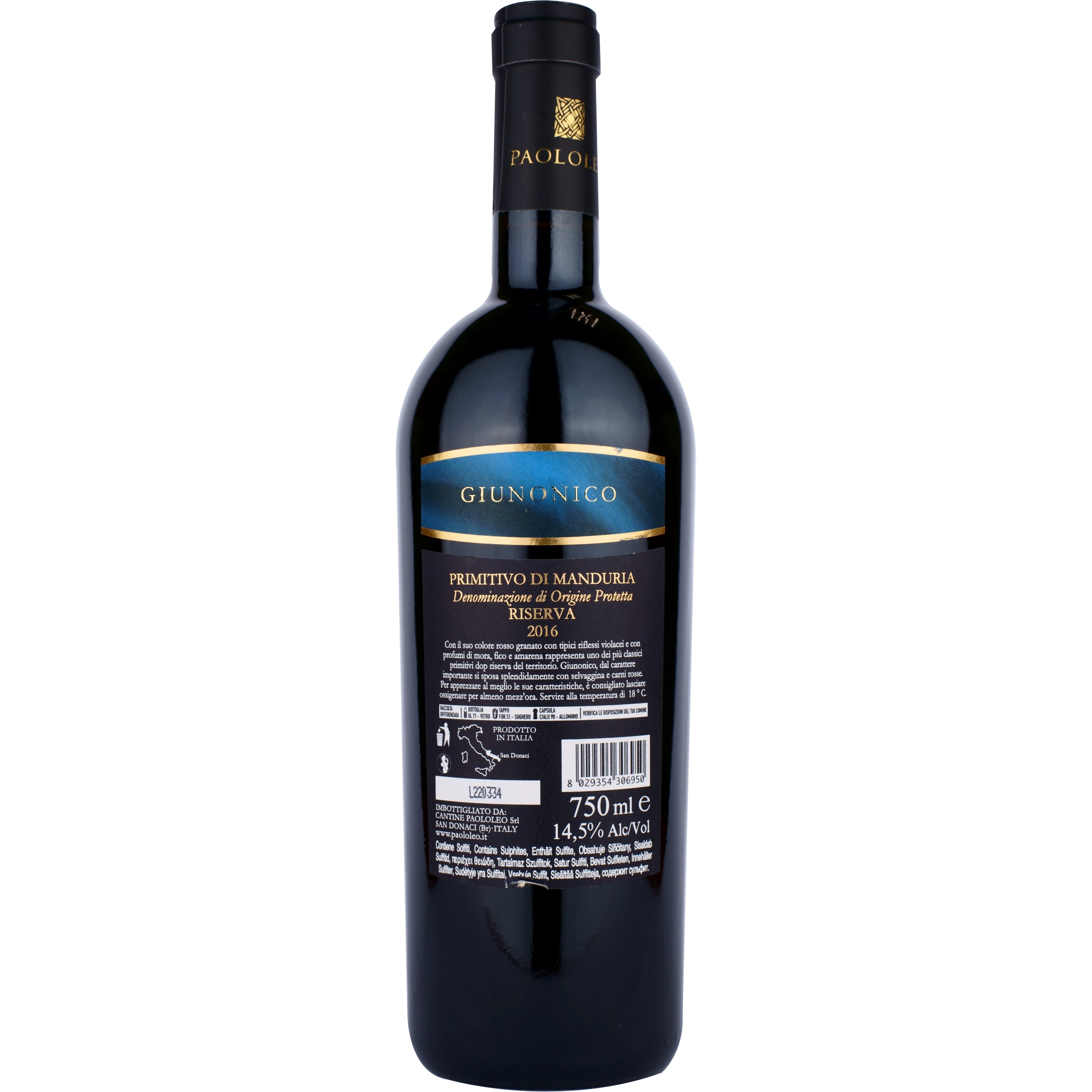 Primitivo di Manduria D.O.P. Riserva Giunonico Paololeo